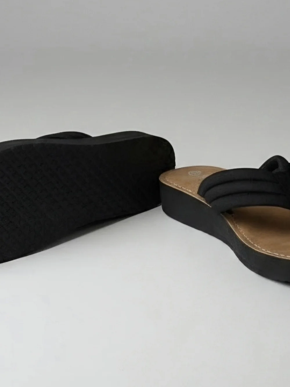 Fashion Forms Black Thong Sandals with Tan Footbed